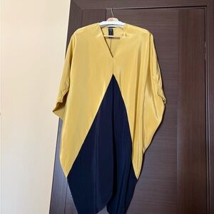 Zero + Maria Cornejo Gold and Black Long Sleeve Dress